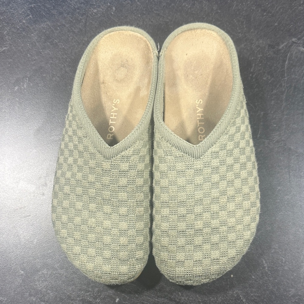 Rothy's Sage Green Checker Knit Slip-On Mules